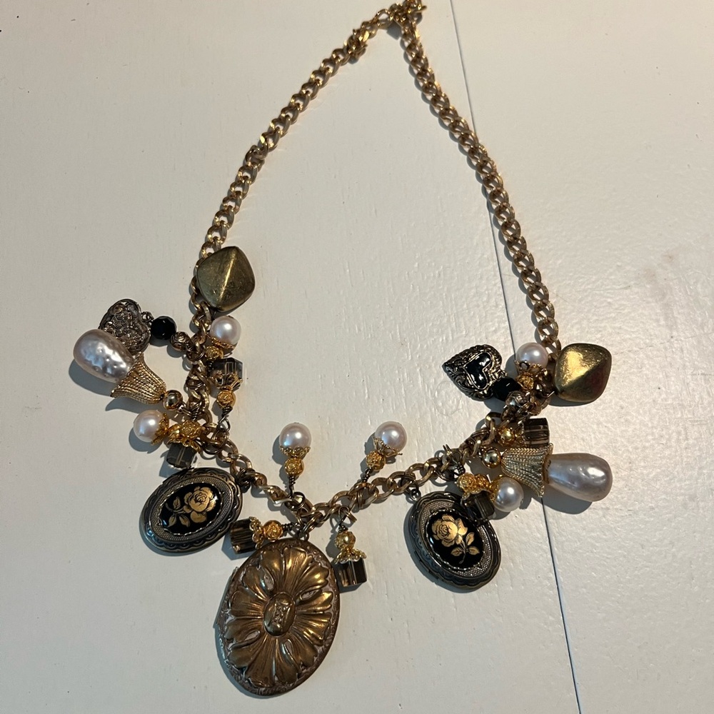 Sarah Coventry Gold and Black Charm Necklace